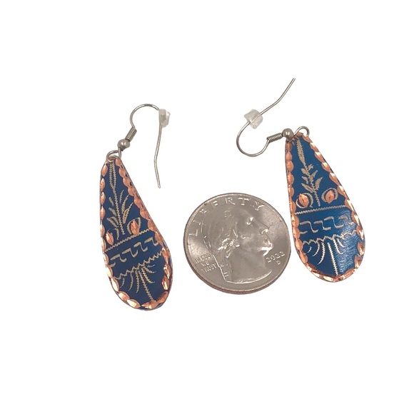 Copper Inlaid Earrings from Turkey - Picture 3 of 3